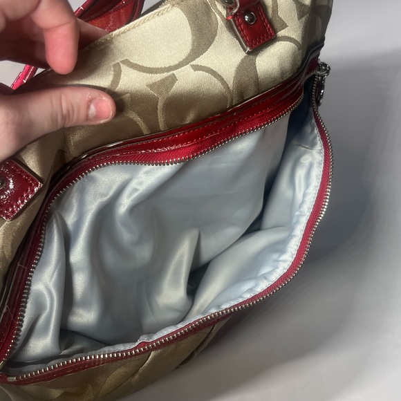 Y2K Authentic Coach Daisy Signature Tote Bag Brown Red Trim #H1257 -F20026 - Picture 10 of 15